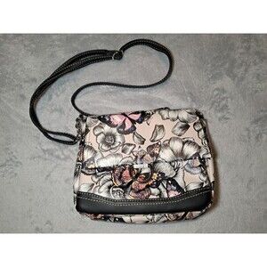 Koltov Collections NWOT White Floral Handbag Crossbody Butterflies Vegan Leather
